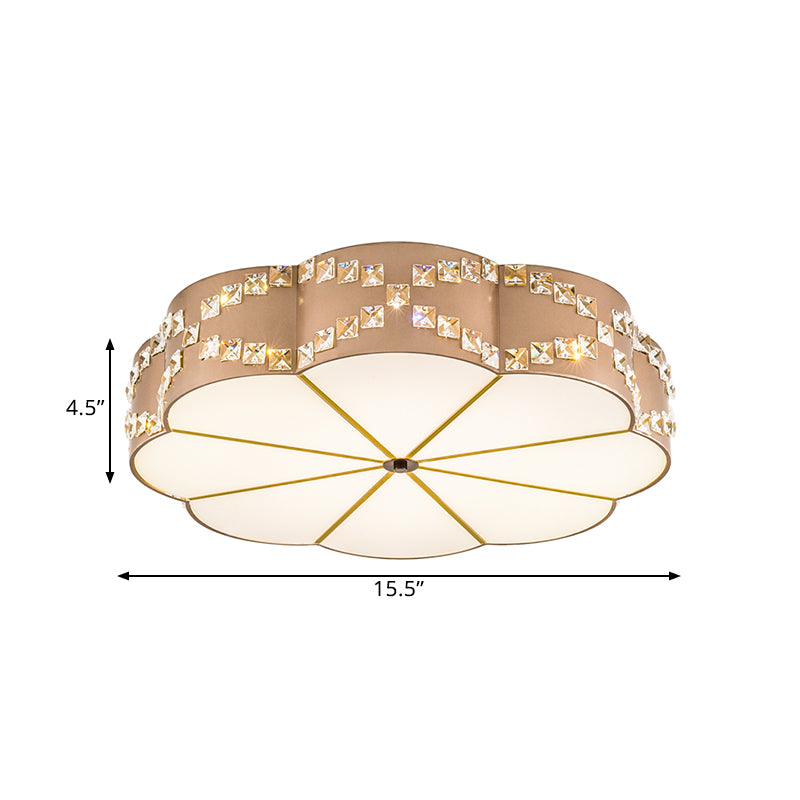 Clear Crystal Blocks Gold Finish Light Fixture Flower 15.5"/19.5" W LED Modern Flushmount Ceiling Lamp Clearhalo 'Ceiling Lights' 'Close To Ceiling Lights' 'Close to ceiling' 'Flush mount' Lighting' 1432955