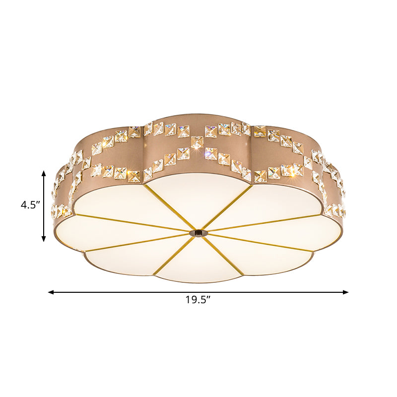 Clear Crystal Blocks Gold Finish Light Fixture Flower 15.5"/19.5" W LED Modern Flushmount Ceiling Lamp Clearhalo 'Ceiling Lights' 'Close To Ceiling Lights' 'Close to ceiling' 'Flush mount' Lighting' 1432956