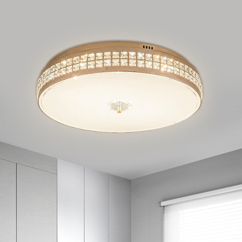 LED Round Ceiling Lighting Modern Champagne Finish Clear Rhombic/Square-Cut Crystals Flush Mount Lamp, 15.5"/19.5" W Champagne A Clearhalo 'Ceiling Lights' 'Close To Ceiling Lights' 'Close to ceiling' 'Flush mount' Lighting' 1432976