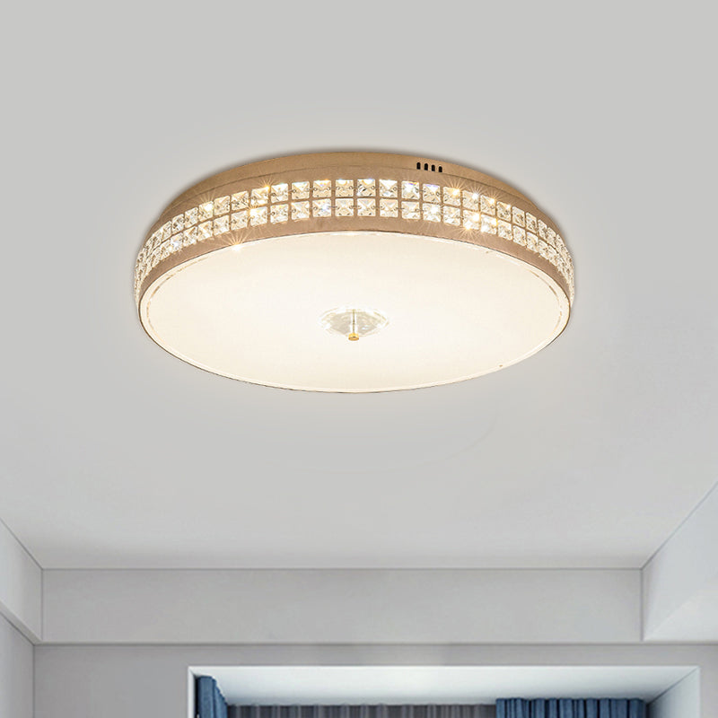 LED Round Ceiling Lighting Modern Champagne Finish Clear Rhombic/Square-Cut Crystals Flush Mount Lamp, 15.5"/19.5" W Clearhalo 'Ceiling Lights' 'Close To Ceiling Lights' 'Close to ceiling' 'Flush mount' Lighting' 1432977