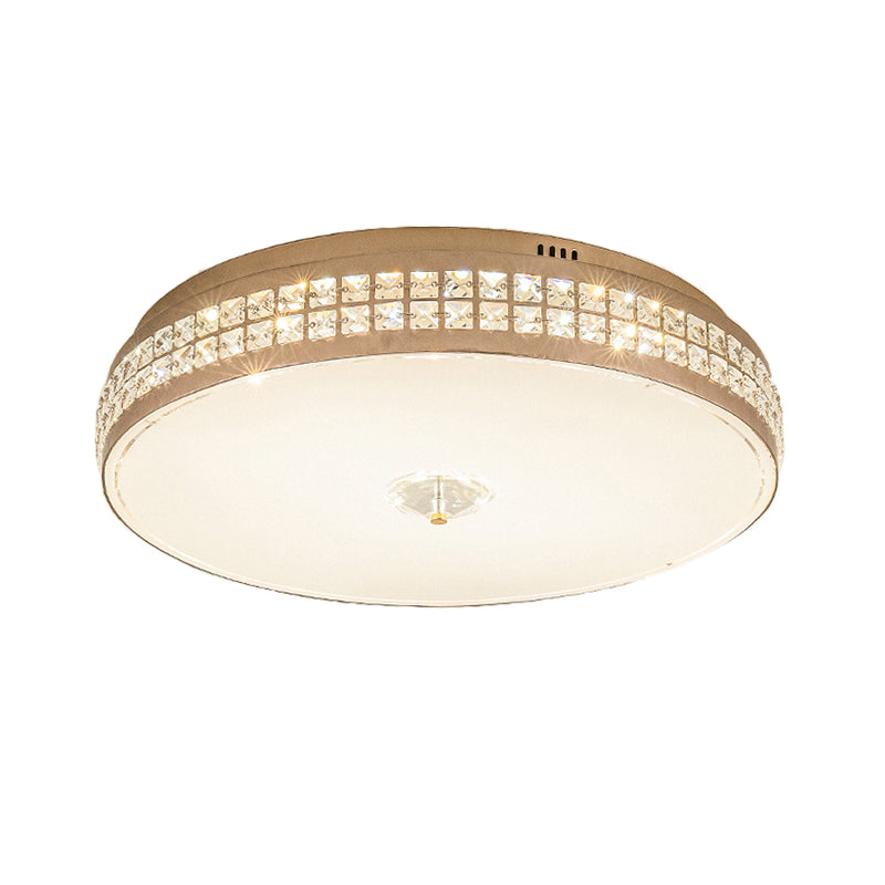 LED Round Ceiling Lighting Modern Champagne Finish Clear Rhombic/Square-Cut Crystals Flush Mount Lamp, 15.5"/19.5" W Clearhalo 'Ceiling Lights' 'Close To Ceiling Lights' 'Close to ceiling' 'Flush mount' Lighting' 1432978