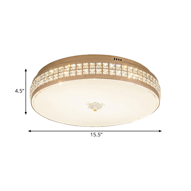 LED Round Ceiling Lighting Modern Champagne Finish Clear Rhombic/Square-Cut Crystals Flush Mount Lamp, 15.5"/19.5" W Clearhalo 'Ceiling Lights' 'Close To Ceiling Lights' 'Close to ceiling' 'Flush mount' Lighting' 1432979