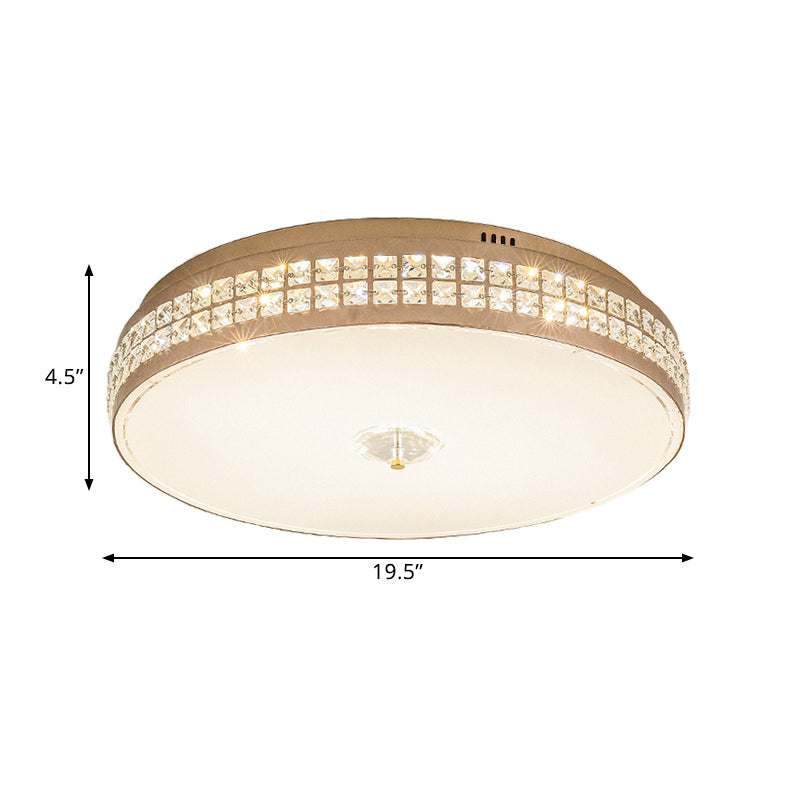 LED Round Ceiling Lighting Modern Champagne Finish Clear Rhombic/Square-Cut Crystals Flush Mount Lamp, 15.5"/19.5" W Clearhalo 'Ceiling Lights' 'Close To Ceiling Lights' 'Close to ceiling' 'Flush mount' Lighting' 1432980