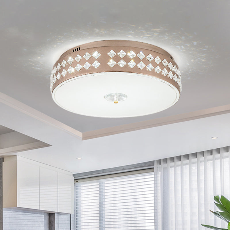 LED Round Ceiling Lighting Modern Champagne Finish Clear Rhombic/Square-Cut Crystals Flush Mount Lamp, 15.5"/19.5" W Champagne B Clearhalo 'Ceiling Lights' 'Close To Ceiling Lights' 'Close to ceiling' 'Flush mount' Lighting' 1432981