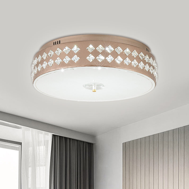 LED Round Ceiling Lighting Modern Champagne Finish Clear Rhombic/Square-Cut Crystals Flush Mount Lamp, 15.5"/19.5" W Clearhalo 'Ceiling Lights' 'Close To Ceiling Lights' 'Close to ceiling' 'Flush mount' Lighting' 1432982