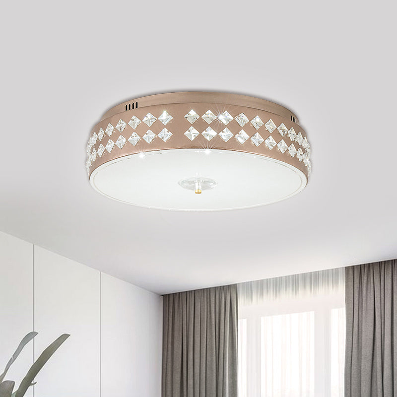 LED Round Ceiling Lighting Modern Champagne Finish Clear Rhombic/Square-Cut Crystals Flush Mount Lamp, 15.5"/19.5" W Clearhalo 'Ceiling Lights' 'Close To Ceiling Lights' 'Close to ceiling' 'Flush mount' Lighting' 1432983