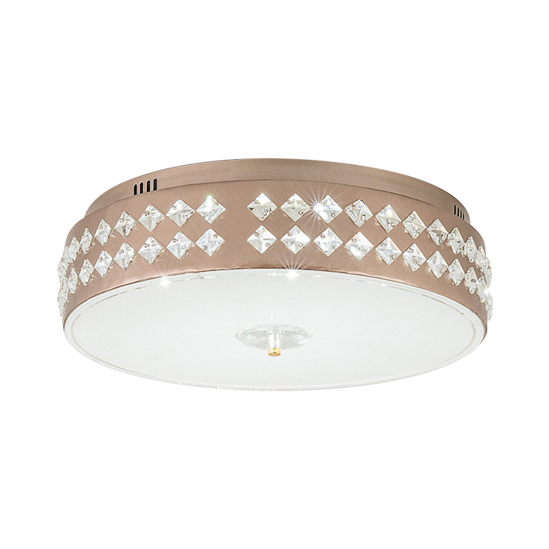 LED Round Ceiling Lighting Modern Champagne Finish Clear Rhombic/Square-Cut Crystals Flush Mount Lamp, 15.5"/19.5" W Clearhalo 'Ceiling Lights' 'Close To Ceiling Lights' 'Close to ceiling' 'Flush mount' Lighting' 1432984