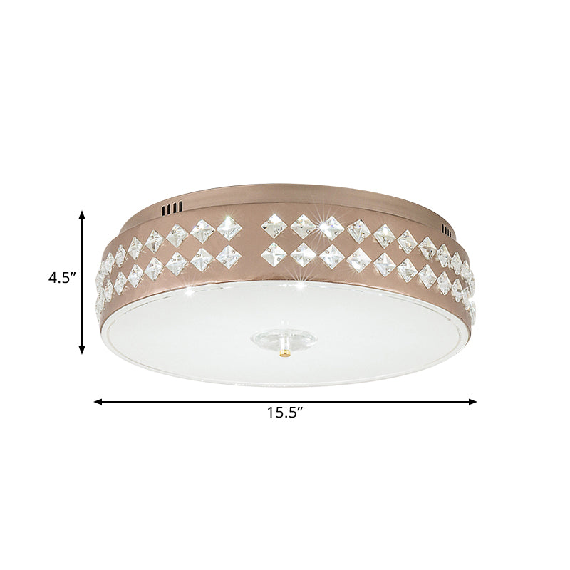 LED Round Ceiling Lighting Modern Champagne Finish Clear Rhombic/Square-Cut Crystals Flush Mount Lamp, 15.5"/19.5" W Clearhalo 'Ceiling Lights' 'Close To Ceiling Lights' 'Close to ceiling' 'Flush mount' Lighting' 1432985