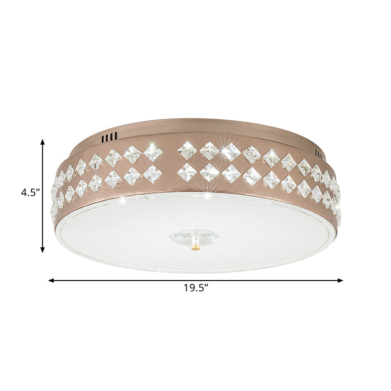 LED Round Ceiling Lighting Modern Champagne Finish Clear Rhombic/Square-Cut Crystals Flush Mount Lamp, 15.5"/19.5" W Clearhalo 'Ceiling Lights' 'Close To Ceiling Lights' 'Close to ceiling' 'Flush mount' Lighting' 1432986