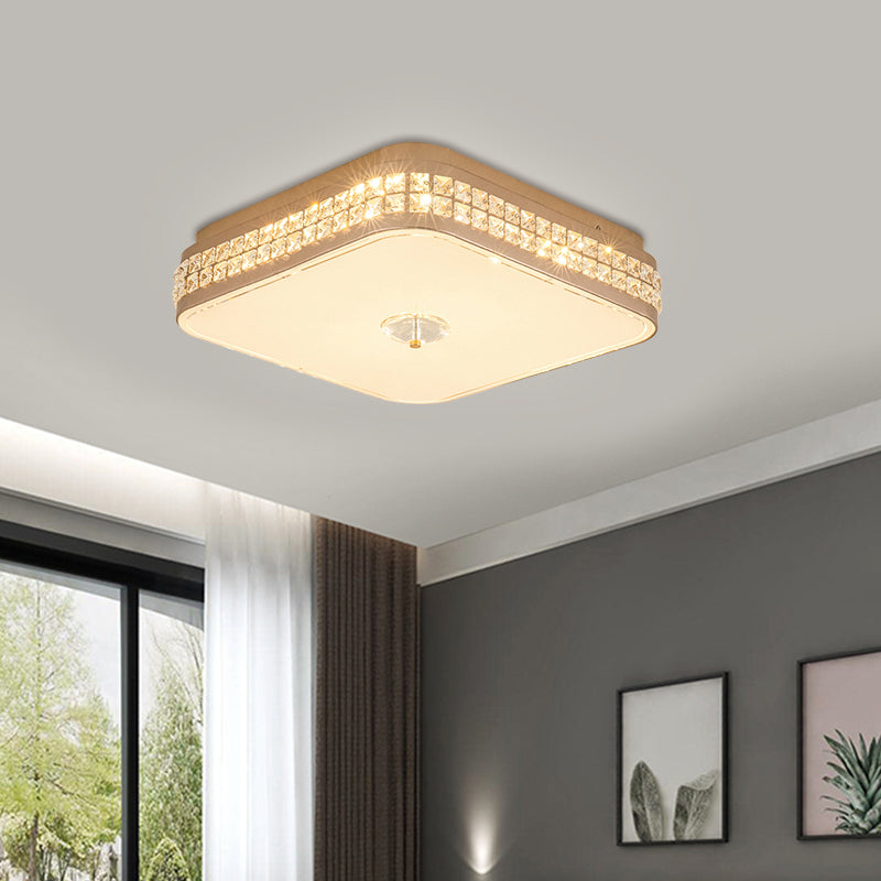 Champagne Square/Peach Blossom Flush Light Contemporary Faceted Crystals Great Room LED Ceiling Lamp, 15.5"/16.5"/19.5" W Champagne A Clearhalo 'Ceiling Lights' 'Close To Ceiling Lights' 'Close to ceiling' 'Flush mount' Lighting' 1433002