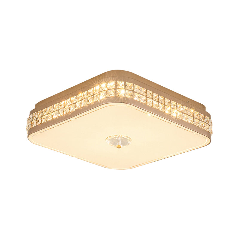 Champagne Square/Peach Blossom Flush Light Contemporary Faceted Crystals Great Room LED Ceiling Lamp, 15.5"/16.5"/19.5" W Clearhalo 'Ceiling Lights' 'Close To Ceiling Lights' 'Close to ceiling' 'Flush mount' Lighting' 1433004