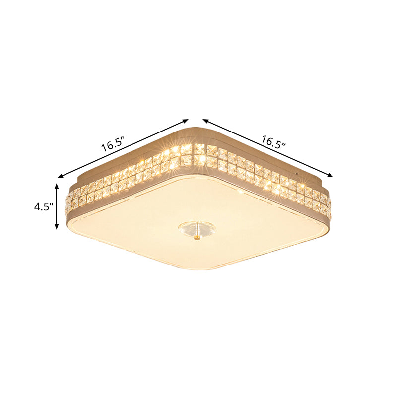 Champagne Square/Peach Blossom Flush Light Contemporary Faceted Crystals Great Room LED Ceiling Lamp, 15.5"/16.5"/19.5" W Clearhalo 'Ceiling Lights' 'Close To Ceiling Lights' 'Close to ceiling' 'Flush mount' Lighting' 1433005