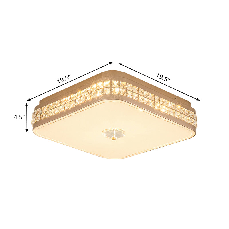 Champagne Square/Peach Blossom Flush Light Contemporary Faceted Crystals Great Room LED Ceiling Lamp, 15.5"/16.5"/19.5" W Clearhalo 'Ceiling Lights' 'Close To Ceiling Lights' 'Close to ceiling' 'Flush mount' Lighting' 1433006