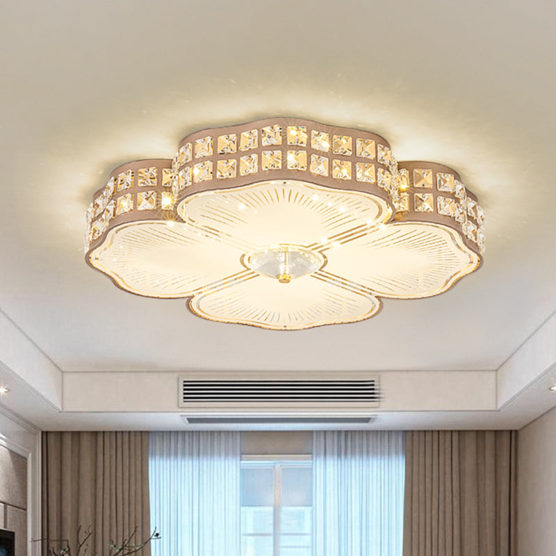 Champagne Square/Peach Blossom Flush Light Contemporary Faceted Crystals Great Room LED Ceiling Lamp, 15.5"/16.5"/19.5" W Champagne B Clearhalo 'Ceiling Lights' 'Close To Ceiling Lights' 'Close to ceiling' 'Flush mount' Lighting' 1433007