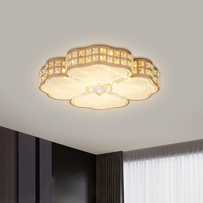 Champagne Square/Peach Blossom Flush Light Contemporary Faceted Crystals Great Room LED Ceiling Lamp, 15.5"/16.5"/19.5" W Clearhalo 'Ceiling Lights' 'Close To Ceiling Lights' 'Close to ceiling' 'Flush mount' Lighting' 1433008