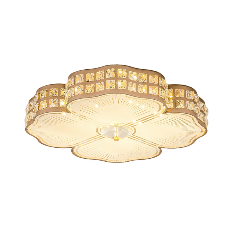 Champagne Square/Peach Blossom Flush Light Contemporary Faceted Crystals Great Room LED Ceiling Lamp, 15.5"/16.5"/19.5" W Clearhalo 'Ceiling Lights' 'Close To Ceiling Lights' 'Close to ceiling' 'Flush mount' Lighting' 1433009