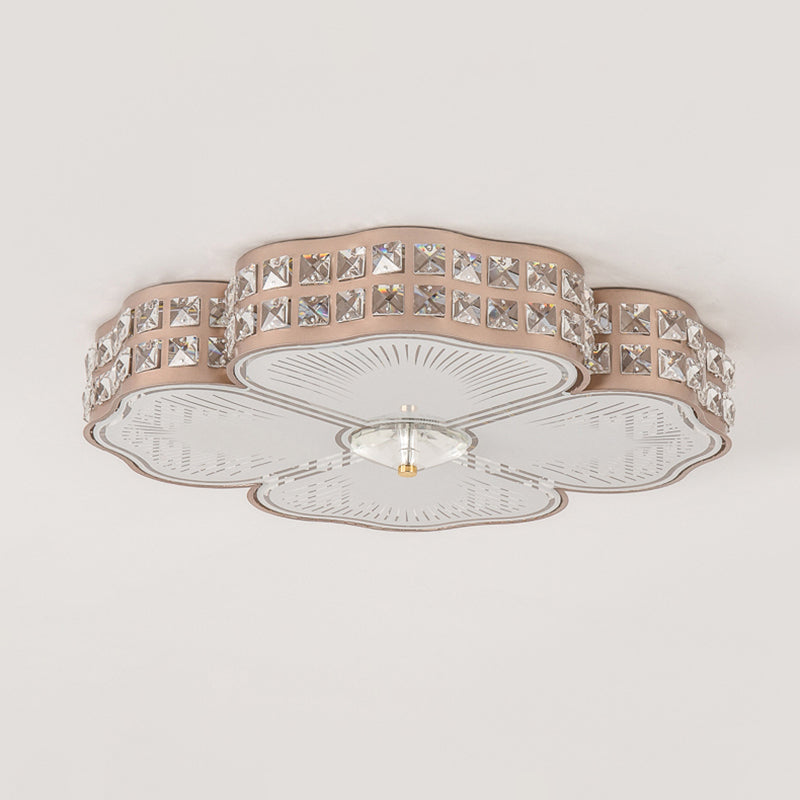 Champagne Square/Peach Blossom Flush Light Contemporary Faceted Crystals Great Room LED Ceiling Lamp, 15.5"/16.5"/19.5" W Clearhalo 'Ceiling Lights' 'Close To Ceiling Lights' 'Close to ceiling' 'Flush mount' Lighting' 1433010