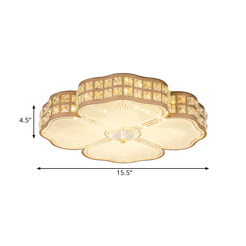 Champagne Square/Peach Blossom Flush Light Contemporary Faceted Crystals Great Room LED Ceiling Lamp, 15.5"/16.5"/19.5" W Clearhalo 'Ceiling Lights' 'Close To Ceiling Lights' 'Close to ceiling' 'Flush mount' Lighting' 1433011