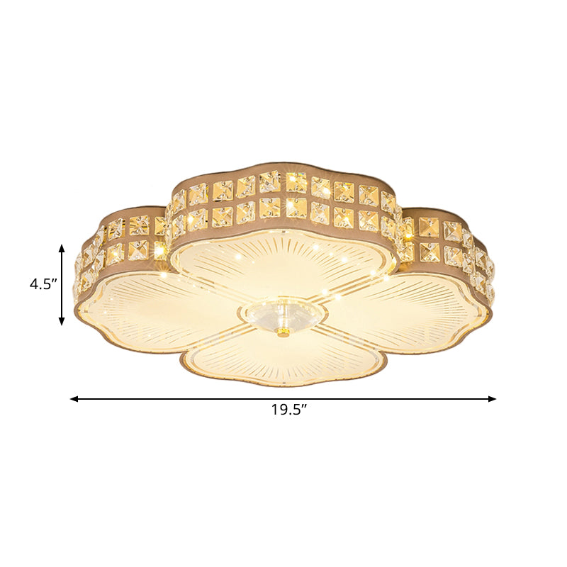 Champagne Square/Peach Blossom Flush Light Contemporary Faceted Crystals Great Room LED Ceiling Lamp, 15.5"/16.5"/19.5" W Clearhalo 'Ceiling Lights' 'Close To Ceiling Lights' 'Close to ceiling' 'Flush mount' Lighting' 1433012