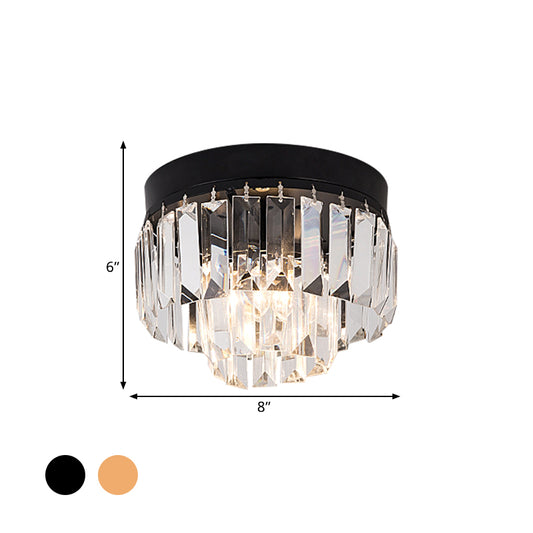 LED Lighting Fixture Modern 2-Tier Drum Shade Clear Bevel Cut Crystals Flush Mount Lamp in Gold/Black Clearhalo 'Ceiling Lights' 'Close To Ceiling Lights' 'Close to ceiling' 'Flush mount' Lighting' 1433016