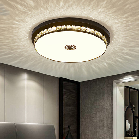 15.5"/19.5" W LED Ceiling Lighting Contemporary Round Clear Hexagon Crystals Flush Mount Lamp in Black Black Clearhalo 'Ceiling Lights' 'Close To Ceiling Lights' 'Close to ceiling' 'Flush mount' Lighting' 1433340