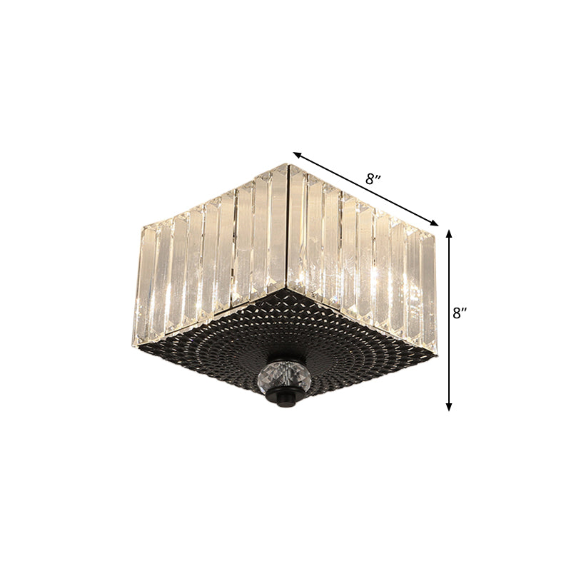 2 Heads Flush Light Fixture with Round/Square Shade Clear Crystal Modern Corridor Ceiling Mount in Black Clearhalo 'Ceiling Lights' 'Close To Ceiling Lights' 'Close to ceiling' 'Flush mount' Lighting' 1433358