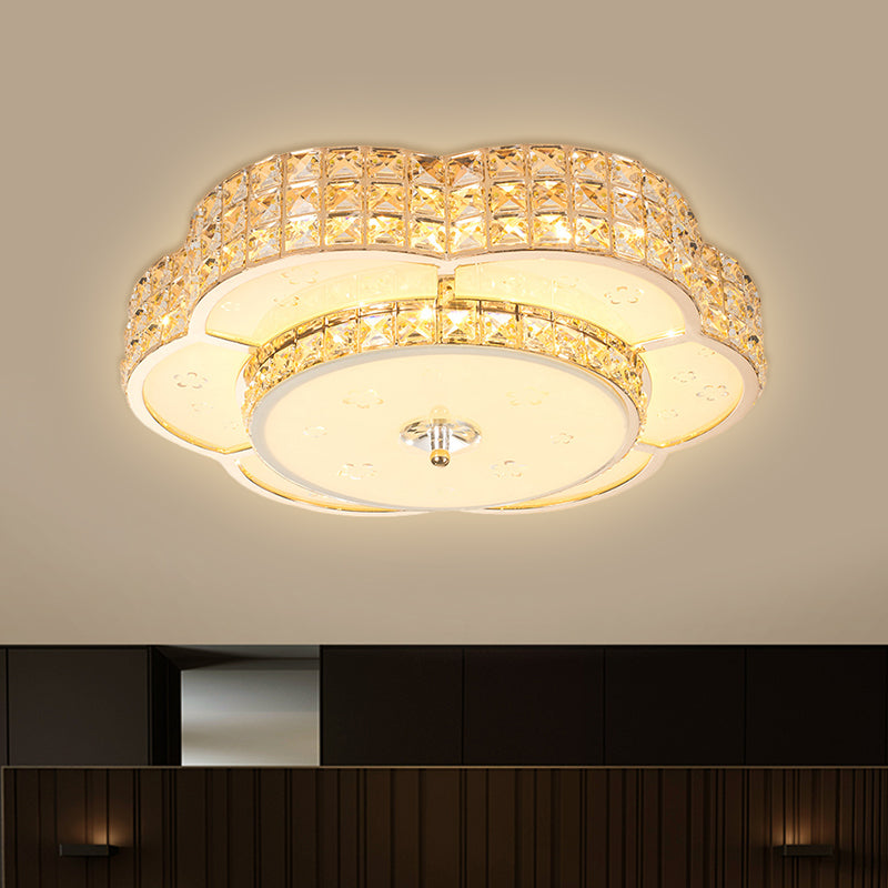 Modern Flower/Round Flush Ceiling Light Clear Beveled Crystals LED Lighting Fixture in Champagne for Parlor Clearhalo 'Ceiling Lights' 'Close To Ceiling Lights' 'Close to ceiling' 'Flush mount' Lighting' 1433389