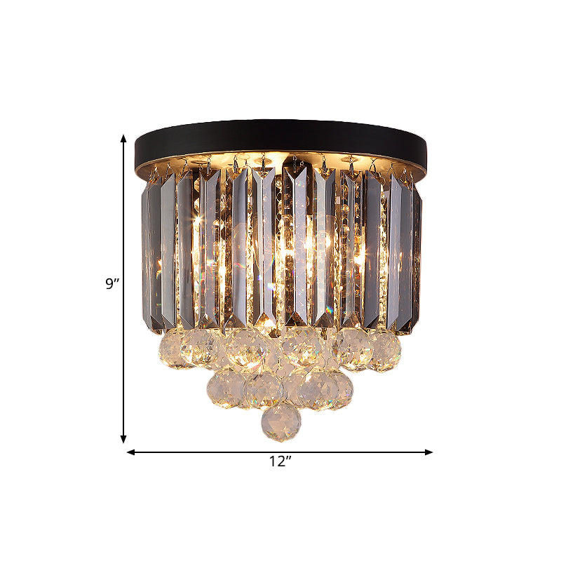 Modern Tapered Flush Mount Fixture 2/4 Heads Clear Crystal Draping Ceiling Lighting in Black, 10"/12" Width Clearhalo 'Ceiling Lights' 'Close To Ceiling Lights' 'Close to ceiling' 'Flush mount' Lighting' 1433460