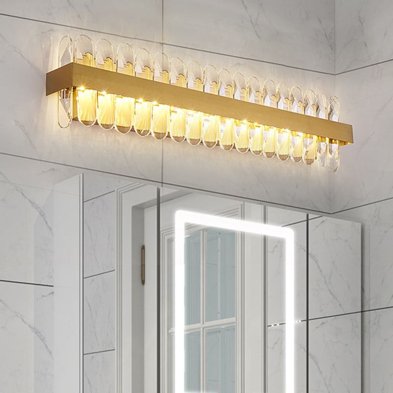 Gold Linear Wall Lighting Idea Contemporary Clear Oval-Cut Crystals LED Bathroom Wall Sconce Lamp Gold Clearhalo 'Modern wall lights' 'Modern' 'Wall Lamps & Sconces' 'Wall Lights' Lighting' 1433490