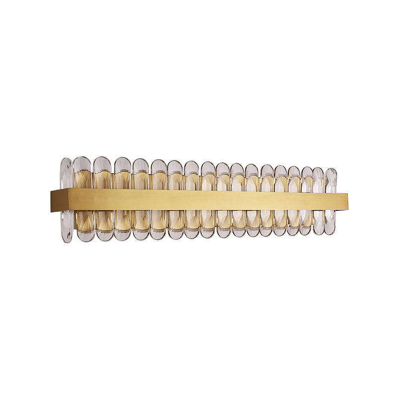 Gold Linear Wall Lighting Idea Contemporary Clear Oval-Cut Crystals LED Bathroom Wall Sconce Lamp Clearhalo 'Modern wall lights' 'Modern' 'Wall Lamps & Sconces' 'Wall Lights' Lighting' 1433492