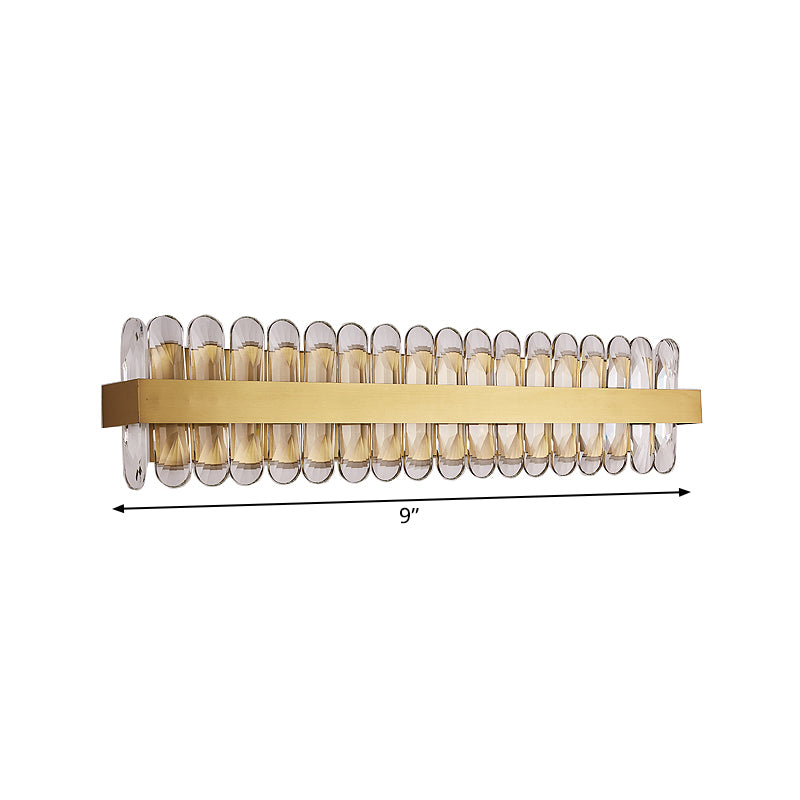 Gold Linear Wall Lighting Idea Contemporary Clear Oval-Cut Crystals LED Bathroom Wall Sconce Lamp Clearhalo 'Modern wall lights' 'Modern' 'Wall Lamps & Sconces' 'Wall Lights' Lighting' 1433493