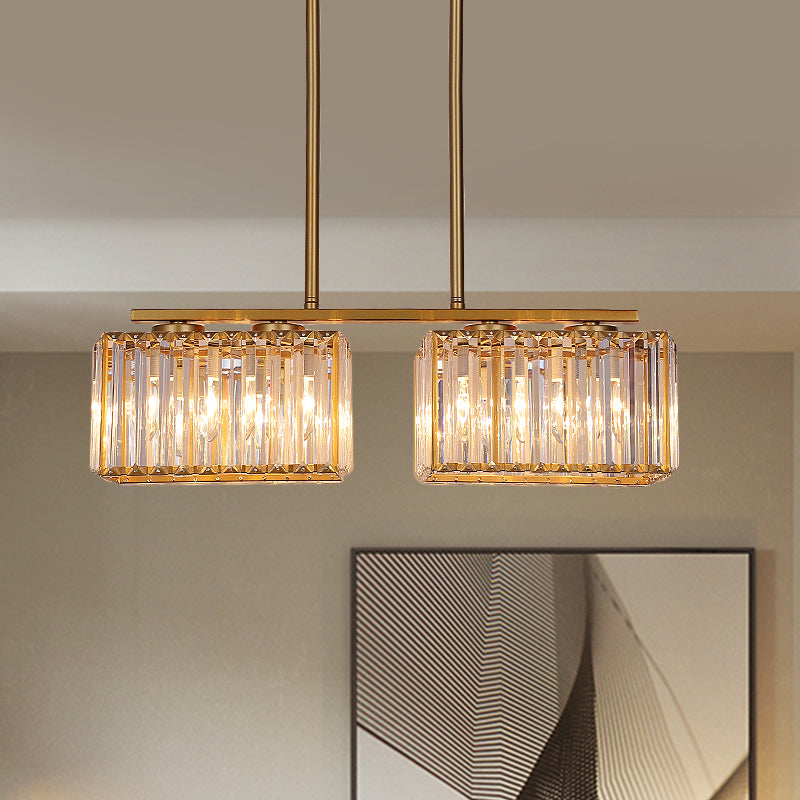Gold 4/6/8 Bulbs Pendant Lighting Contemporary Metal Linear Island Lamp with Clear Cuboid Crystal Shade for Dinning Room Clearhalo 'Ceiling Lights' 'Island Lights' Lighting' 1433520