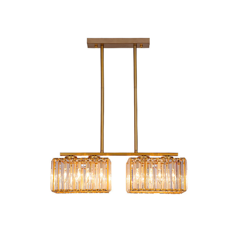 Gold 4/6/8 Bulbs Pendant Lighting Contemporary Metal Linear Island Lamp with Clear Cuboid Crystal Shade for Dinning Room Clearhalo 'Ceiling Lights' 'Island Lights' Lighting' 1433521