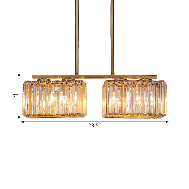 Gold 4/6/8 Bulbs Pendant Lighting Contemporary Metal Linear Island Lamp with Clear Cuboid Crystal Shade for Dinning Room Clearhalo 'Ceiling Lights' 'Island Lights' Lighting' 1433522