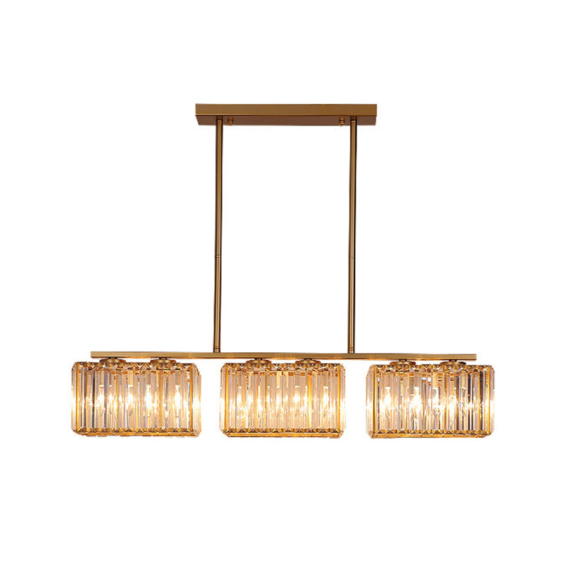 Gold 4/6/8 Bulbs Pendant Lighting Contemporary Metal Linear Island Lamp with Clear Cuboid Crystal Shade for Dinning Room Clearhalo 'Ceiling Lights' 'Island Lights' Lighting' 1433525