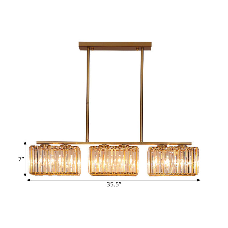 Gold 4/6/8 Bulbs Pendant Lighting Contemporary Metal Linear Island Lamp with Clear Cuboid Crystal Shade for Dinning Room Clearhalo 'Ceiling Lights' 'Island Lights' Lighting' 1433526