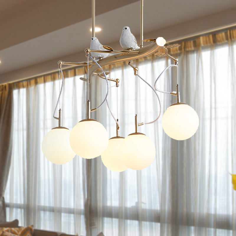 Gold Plant-Shaped Hanging Light Contemporary Opal Glass Pendant Light with Frosted Glass for Hotel Clearhalo 'Ceiling Lights' 'Chandeliers' 'Modern Chandeliers' 'Modern' Lighting' 1433536