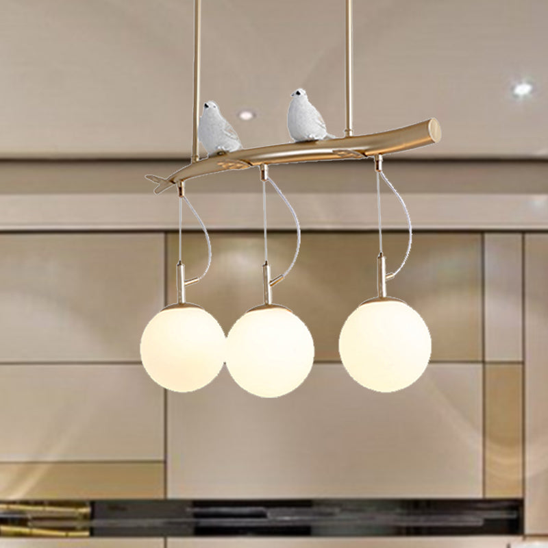 Gold Plant-Shaped Hanging Light Contemporary Opal Glass Pendant Light with Frosted Glass for Hotel 3 Gold Clearhalo 'Ceiling Lights' 'Chandeliers' 'Modern Chandeliers' 'Modern' Lighting' 1433537