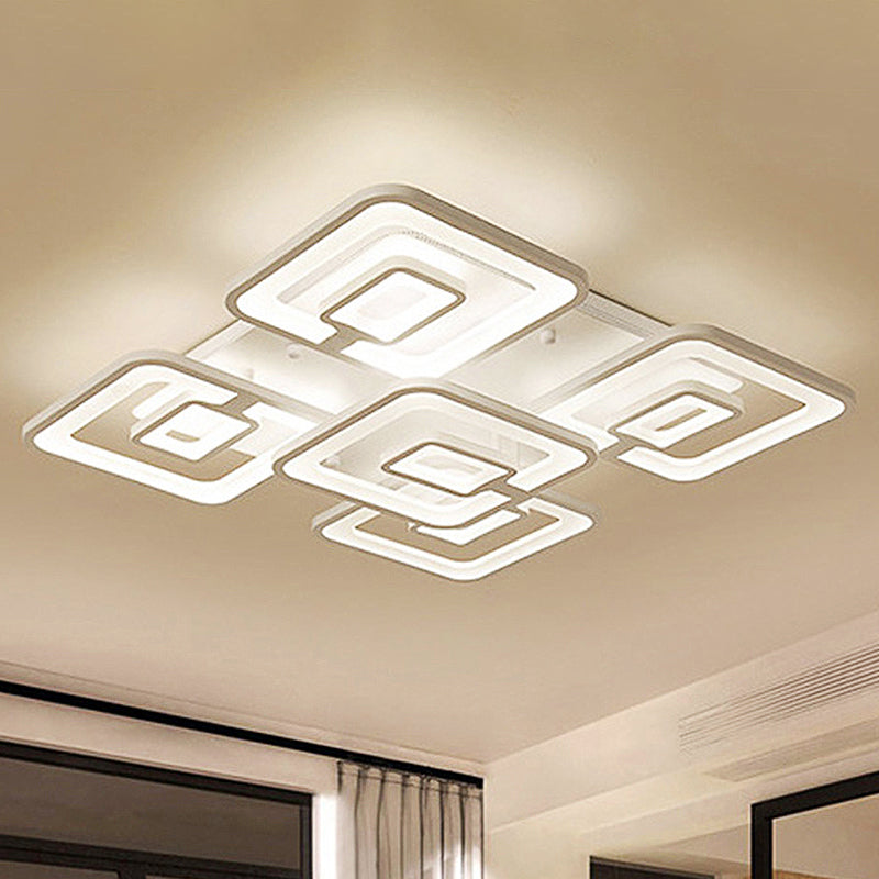 Modern 5/8-Head LED Flush Mount Light White Multi-Layer Ceiling Lamp with Acrylic Shade in Warm/White/Natural Light Clearhalo 'Ceiling Lights' 'Close To Ceiling Lights' 'Close to ceiling' 'Flush mount' Lighting' 1433546