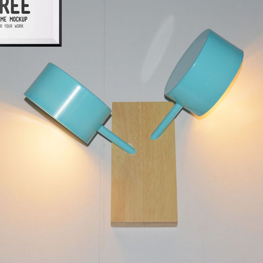Double Drum Shade Wall Mounted Light Contemporary Metal 2 Bulbs Black/White/Blue Wall Lighting Fixture for Kitchen Clearhalo 'Cast Iron' 'Glass' 'Industrial' 'Modern wall lights' 'Modern' 'Tiffany' 'Traditional wall lights' 'Wall Lamps & Sconces' 'Wall Lights' Lighting' 1433569