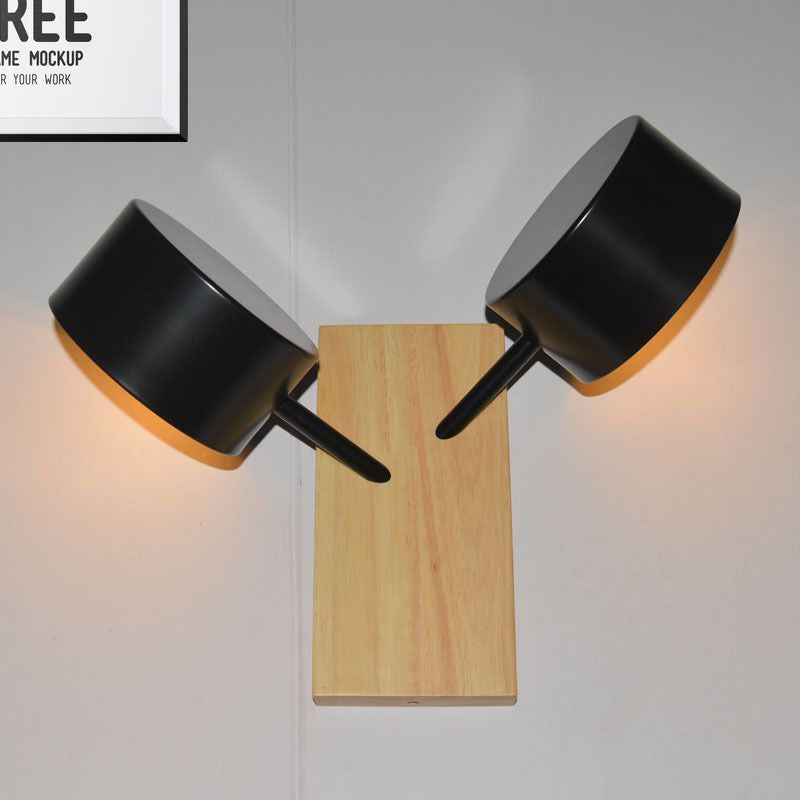 Double Drum Shade Wall Mounted Light Contemporary Metal 2 Bulbs Black/White/Blue Wall Lighting Fixture for Kitchen Clearhalo 'Cast Iron' 'Glass' 'Industrial' 'Modern wall lights' 'Modern' 'Tiffany' 'Traditional wall lights' 'Wall Lamps & Sconces' 'Wall Lights' Lighting' 1433570