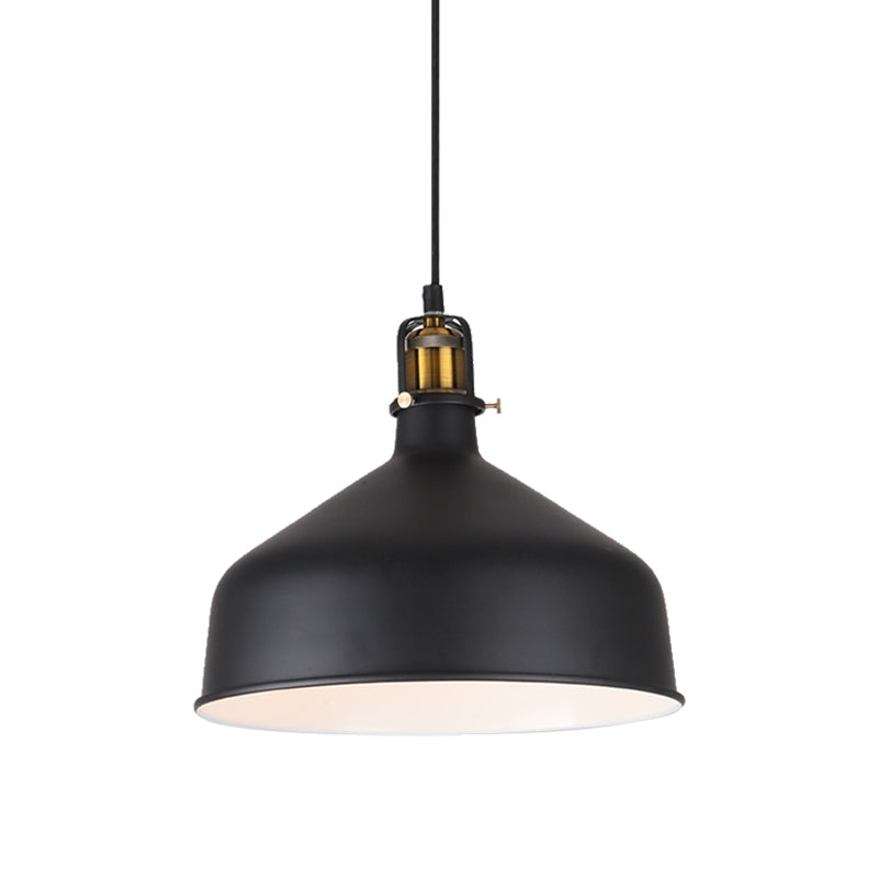 8"/12" Width 1 Bulb Pendant Light with Barn Shade Metal Retro Stylish Dining Room Ceiling Fixture in Black/White Clearhalo 'Ceiling Lights' 'Modern Pendants' 'Modern' 'Pendant Lights' 'Pendants' Lighting' 143358