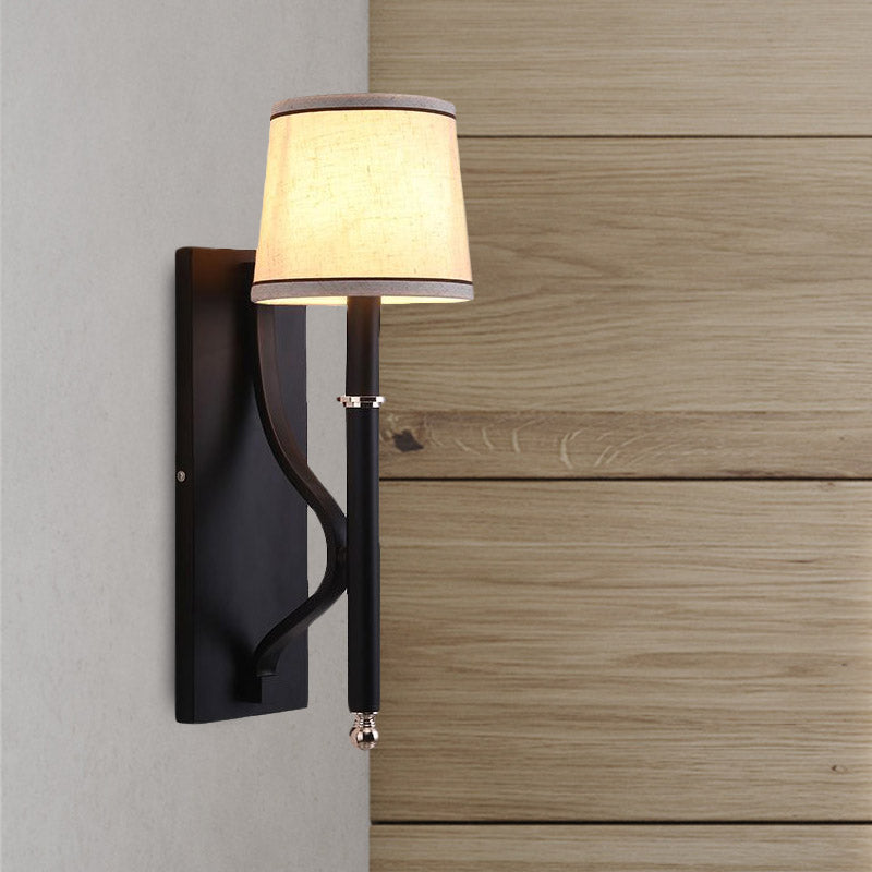 16"/18.5" W Cone Wall Mount Lighting Minimalism Metallic 1 Light Black/Flaxen Wall Sconce Light for Bedroom Clearhalo 'Cast Iron' 'Glass' 'Industrial' 'Modern wall lights' 'Modern' 'Tiffany' 'Traditional wall lights' 'Vanity Lights' 'Wall Lights' Lighting' 1433580