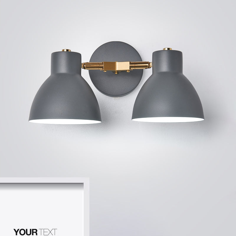 Double Shade Metallic Wall Sconce Lighting Nordic 2 Bulbs Gray/Green Wall Mounted Lamp for Living Room Clearhalo 'Cast Iron' 'Glass' 'Industrial' 'Modern wall lights' 'Modern' 'Tiffany' 'Traditional wall lights' 'Vanity Lights' 'Wall Lights' Lighting' 1433583