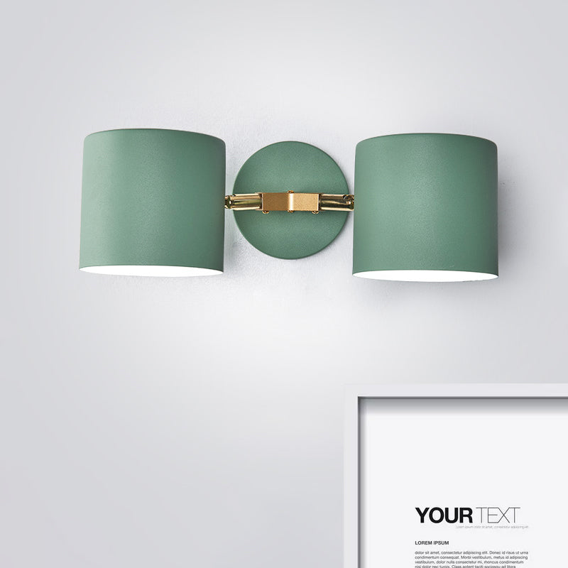 Double Shade Metallic Wall Sconce Lighting Nordic 2 Bulbs Gray/Green Wall Mounted Lamp for Living Room Clearhalo 'Cast Iron' 'Glass' 'Industrial' 'Modern wall lights' 'Modern' 'Tiffany' 'Traditional wall lights' 'Vanity Lights' 'Wall Lights' Lighting' 1433584