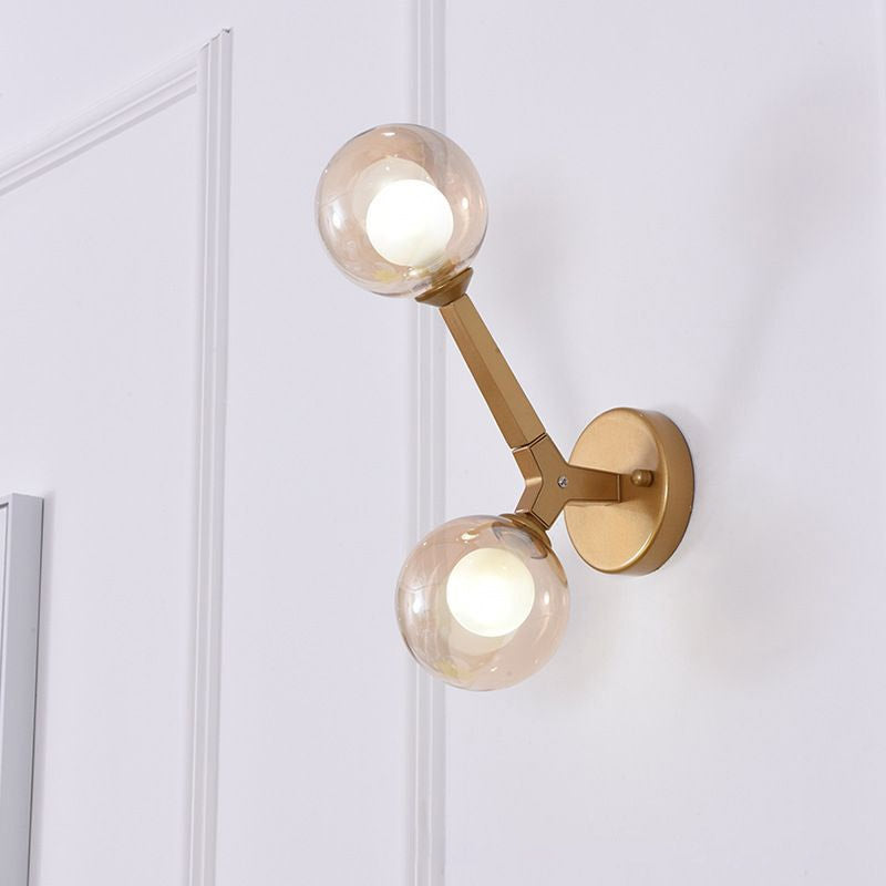 Double Globe Wall Lamp with Glass Shade Simple 2 Lights Sconce Light Fixture in Gold/Black Finish for Corridor Clearhalo 'Cast Iron' 'Glass' 'Industrial' 'Modern wall lights' 'Modern' 'Tiffany' 'Traditional wall lights' 'Vanity Lights' 'Wall Lights' Lighting' 1433589