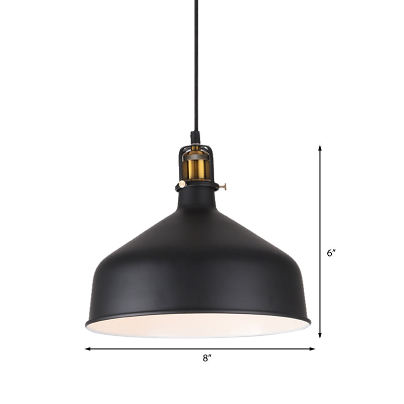 8"/12" Width 1 Bulb Pendant Light with Barn Shade Metal Retro Stylish Dining Room Ceiling Fixture in Black/White Clearhalo 'Ceiling Lights' 'Modern Pendants' 'Modern' 'Pendant Lights' 'Pendants' Lighting' 143359