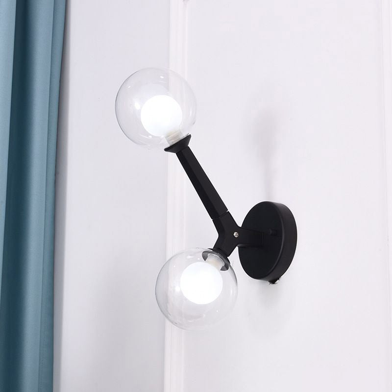 Double Globe Wall Lamp with Glass Shade Simple 2 Lights Sconce Light Fixture in Gold/Black Finish for Corridor Clearhalo 'Cast Iron' 'Glass' 'Industrial' 'Modern wall lights' 'Modern' 'Tiffany' 'Traditional wall lights' 'Vanity Lights' 'Wall Lights' Lighting' 1433590