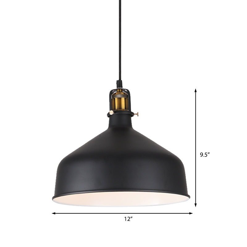 8"/12" Width 1 Bulb Pendant Light with Barn Shade Metal Retro Stylish Dining Room Ceiling Fixture in Black/White Clearhalo 'Ceiling Lights' 'Modern Pendants' 'Modern' 'Pendant Lights' 'Pendants' Lighting' 143360