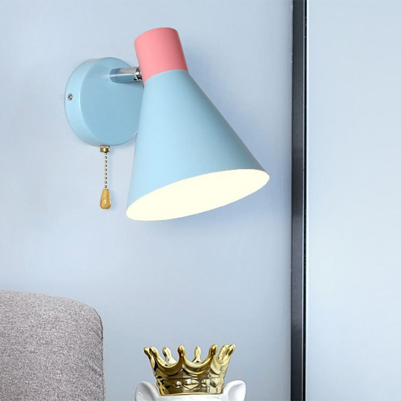 Cone Shade Sconce Light Nordic Metallic 1 Head Blue Wall Light for Bedroom, 6" W Clearhalo 'Cast Iron' 'Glass' 'Industrial' 'Modern wall lights' 'Modern' 'Tiffany' 'Traditional wall lights' 'Vanity Lights' 'Wall Lights' Lighting' 1433610